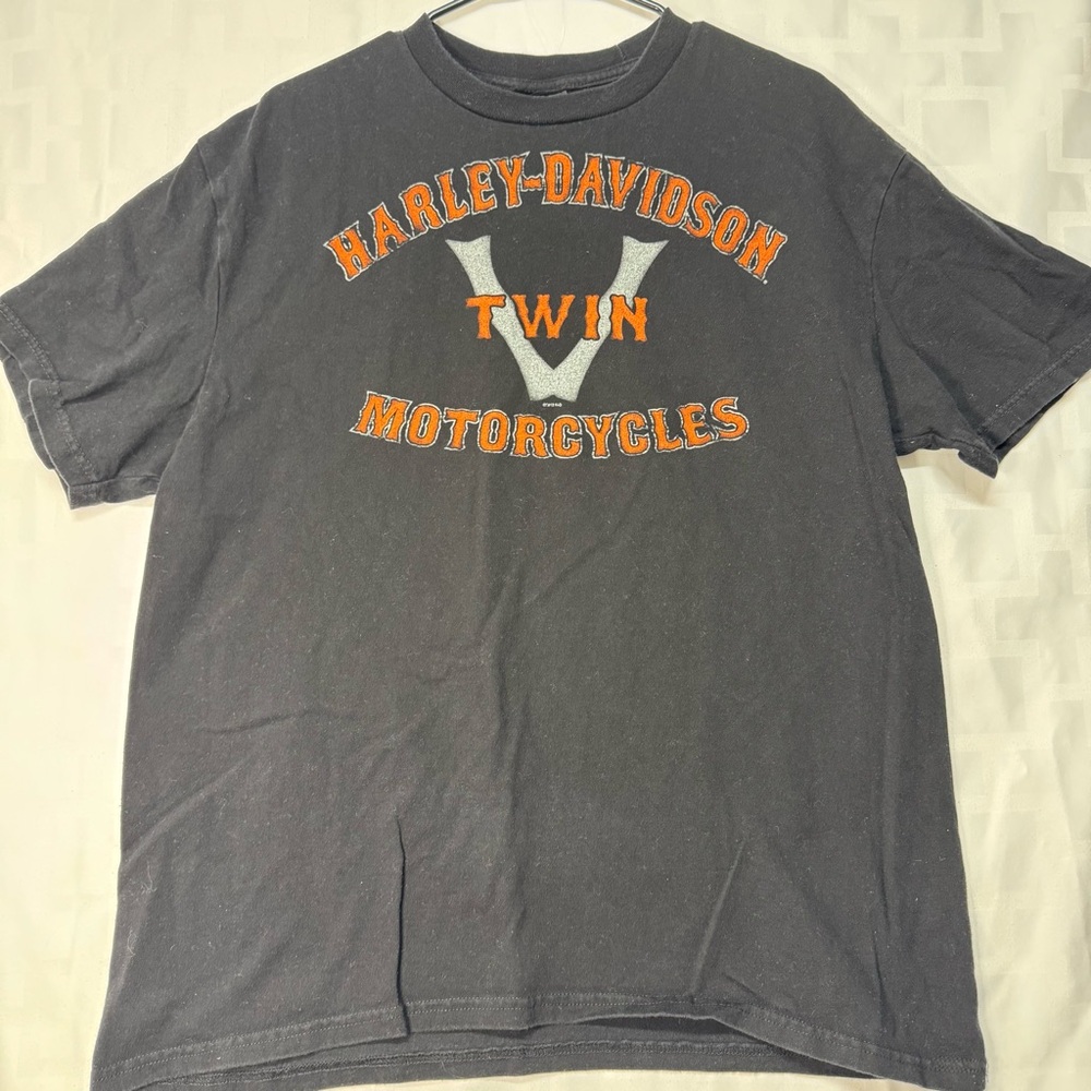 Harley-Davidson Black and Orange Short Sleeve Tee with Bold Graphics